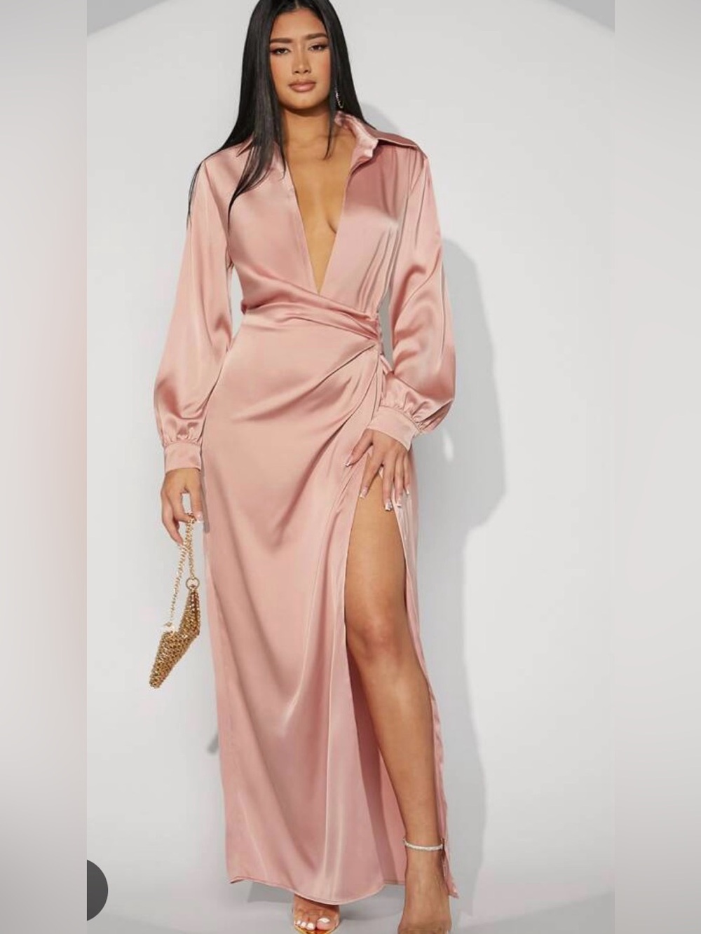 Hauture Plunging Neck Split Thigh Satin Dress Sz 6